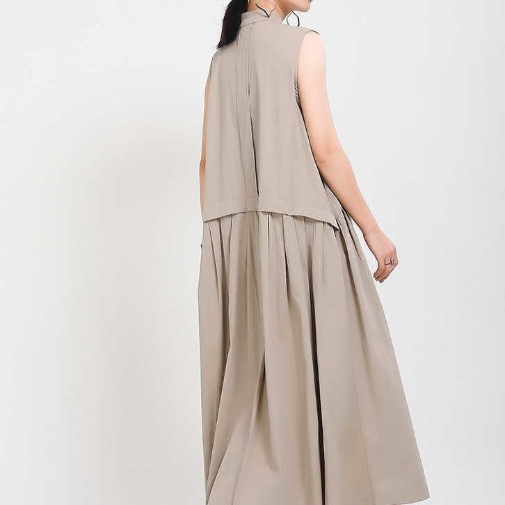 Sleeveless Loose Long  Dress New Stand Collar Sleeveless Loose Fit Fashion Tide Spring Summer 2023 1Y353