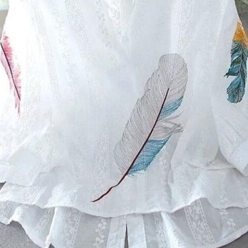 Feathers Embroidered Top