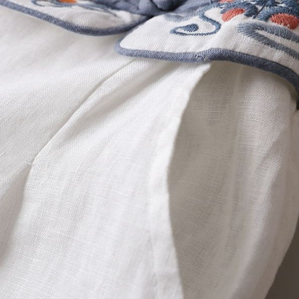 Light Linen Embroidered Waist Pants