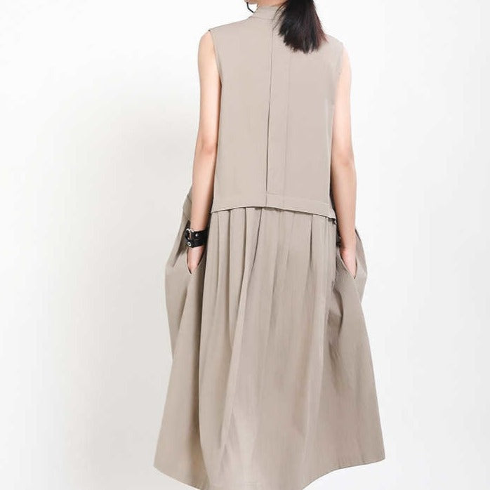 Sleeveless Loose Long  Dress New Stand Collar Sleeveless Loose Fit Fashion Tide Spring Summer 2023 1Y353