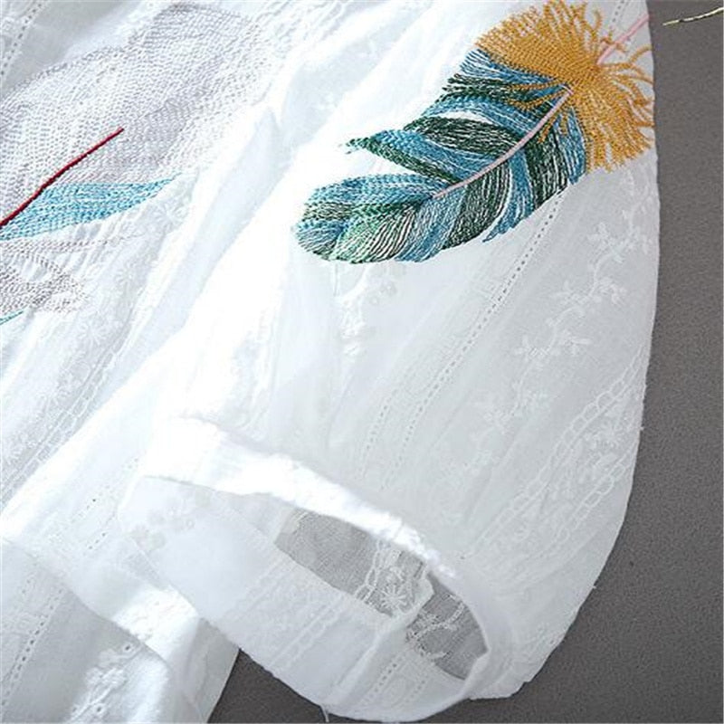 Feathers Embroidered Top