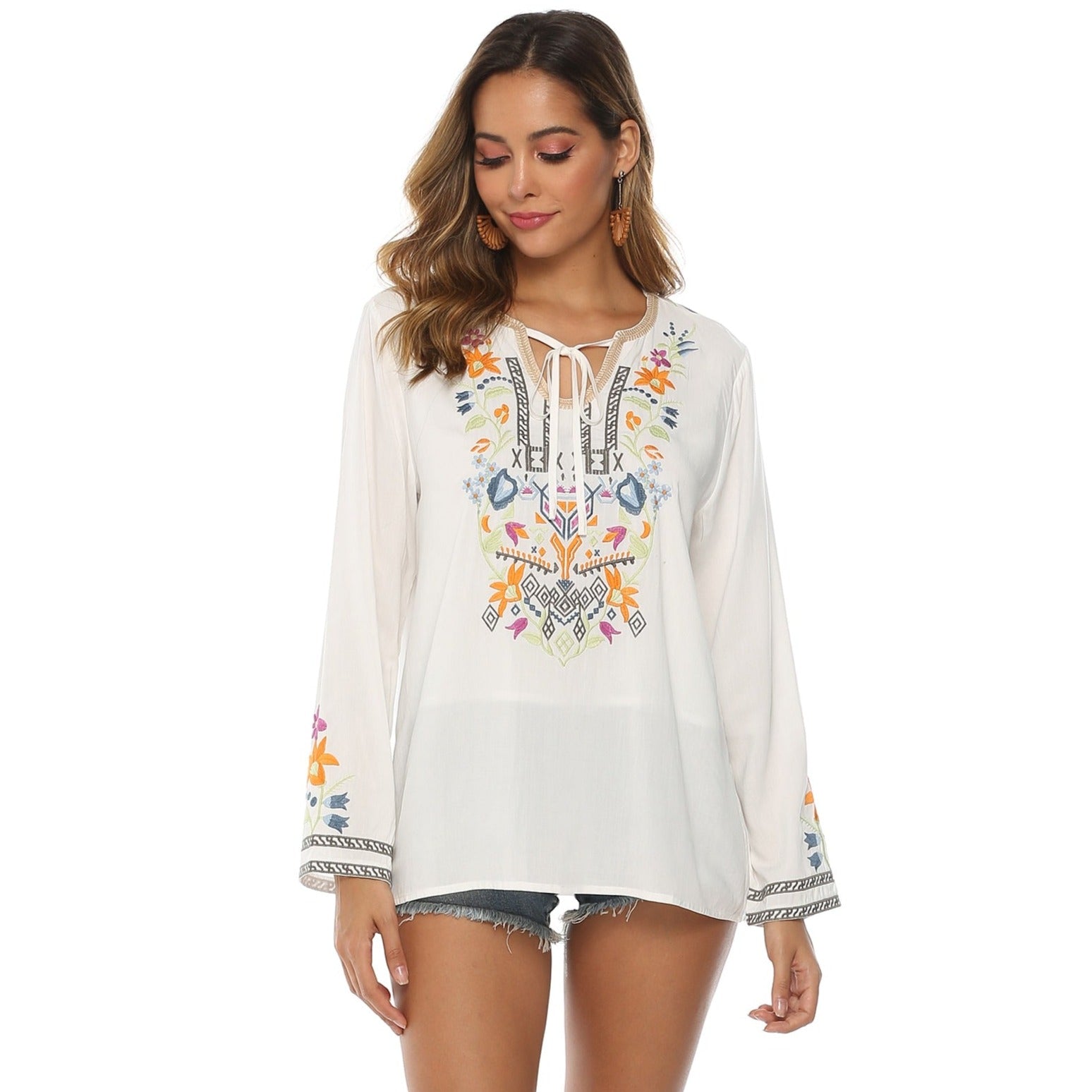 Floral Geometry Embroidered Tunic