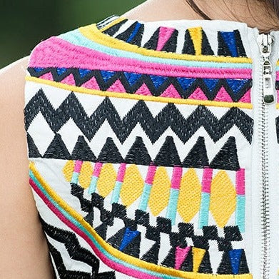 Geometric  Embroidery Tassel Sleeveless Midi Dress