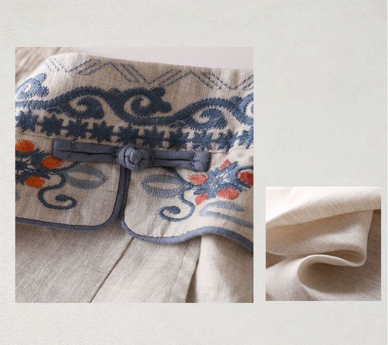 Light Linen Embroidered Waist Pants