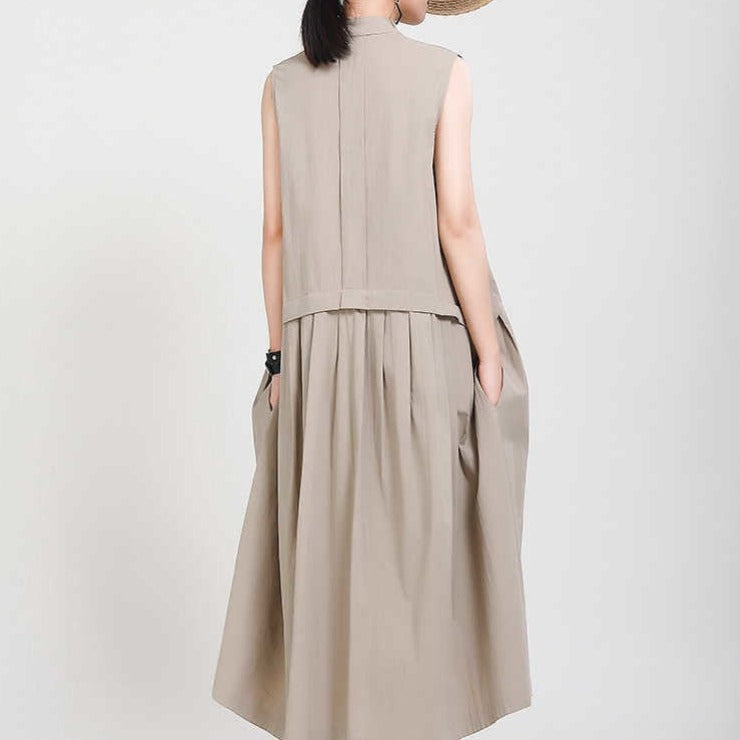 Sleeveless Loose Long  Dress New Stand Collar Sleeveless Loose Fit Fashion Tide Spring Summer 2023 1Y353