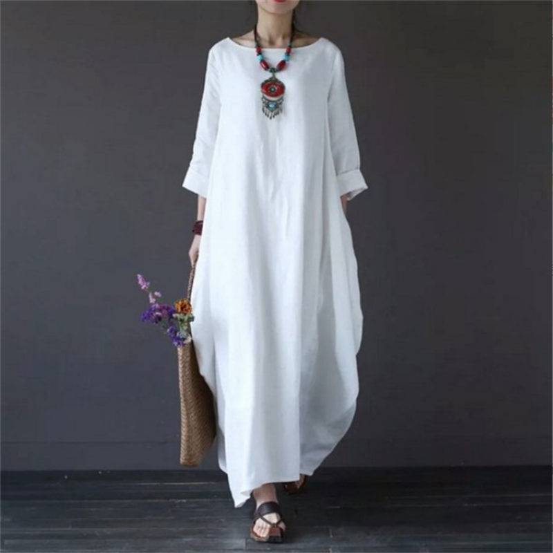 White Swing Linen Long Dress