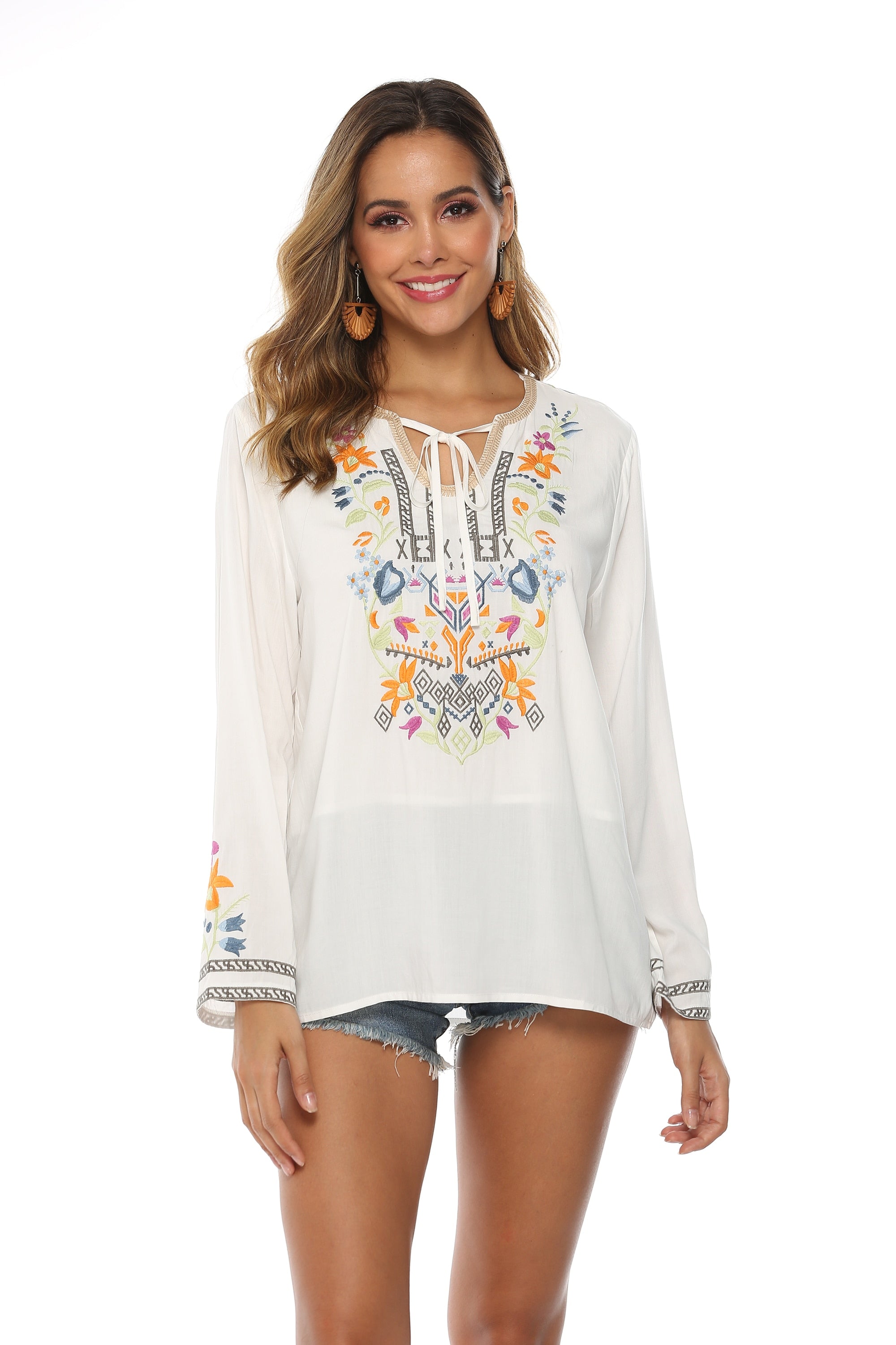 Floral Geometry Embroidered Tunic