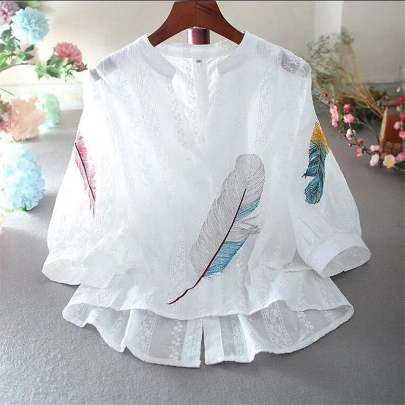 Feathers Embroidered Top