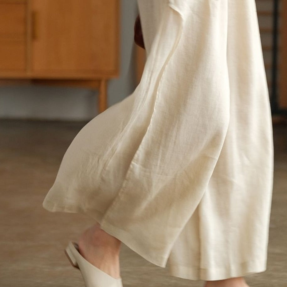 Linen Wide-leg Slit Side Pants