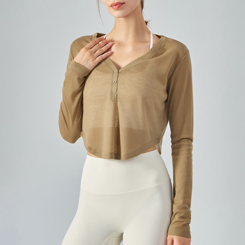 Thin V-Neck Long Sleeve Yoga Top