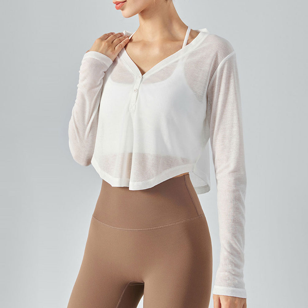 Thin V-Neck Long Sleeve Yoga Top