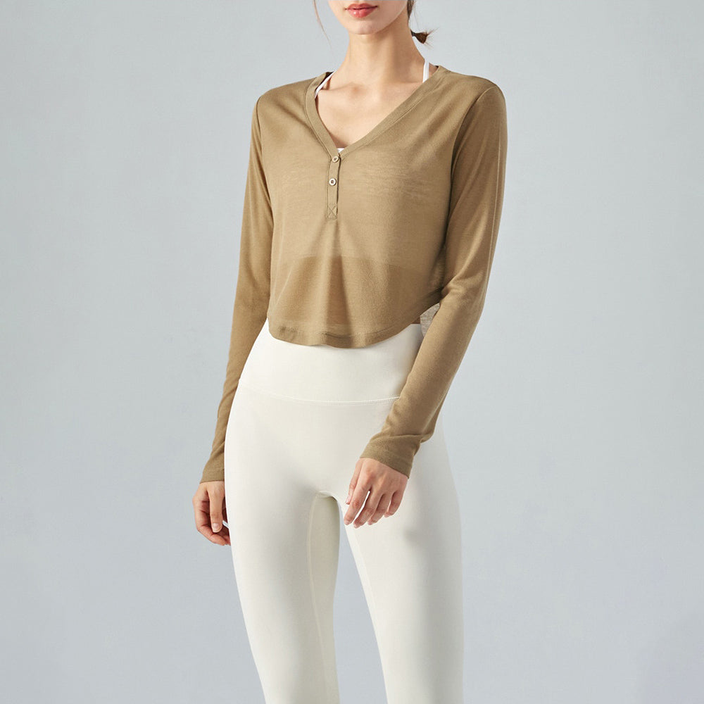 Thin V-Neck Long Sleeve Yoga Top