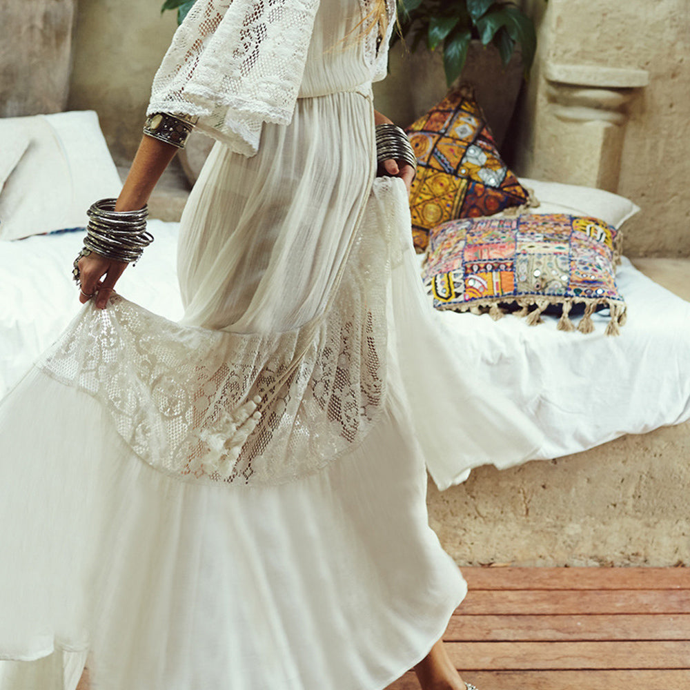 White Boho Lace Maxi Dress