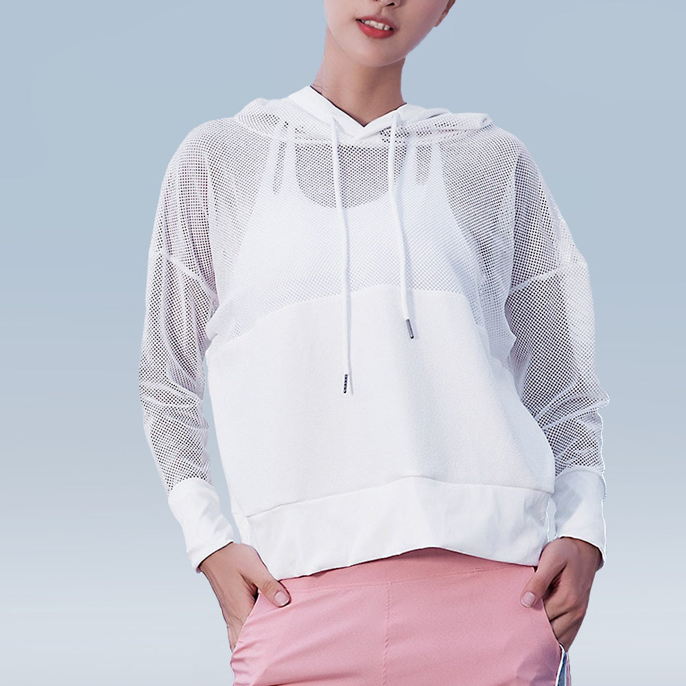 White Mesh Yoga Hoodie
