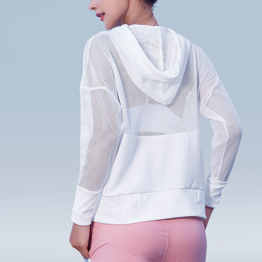 White Mesh Yoga Hoodie