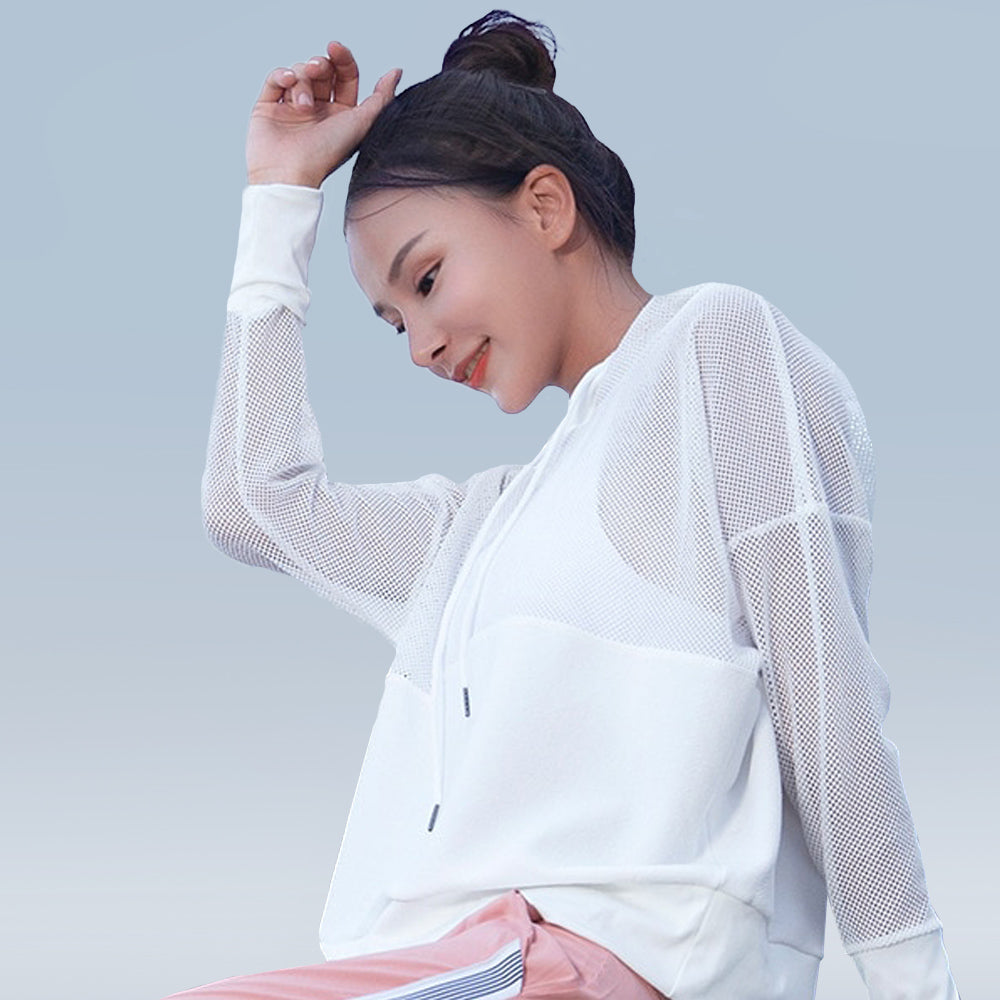 White Mesh Yoga Hoodie