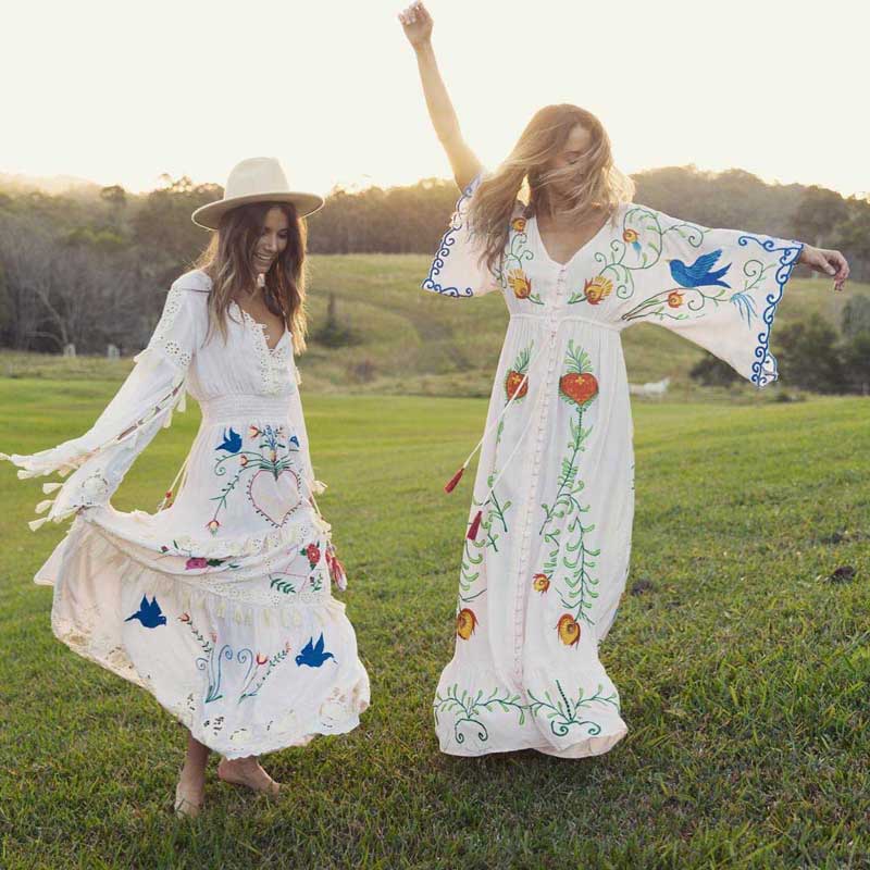 Bohemian Embroidered Flora & Fauna Maxi Kimono - Exquisite, Versatile Cover-Up