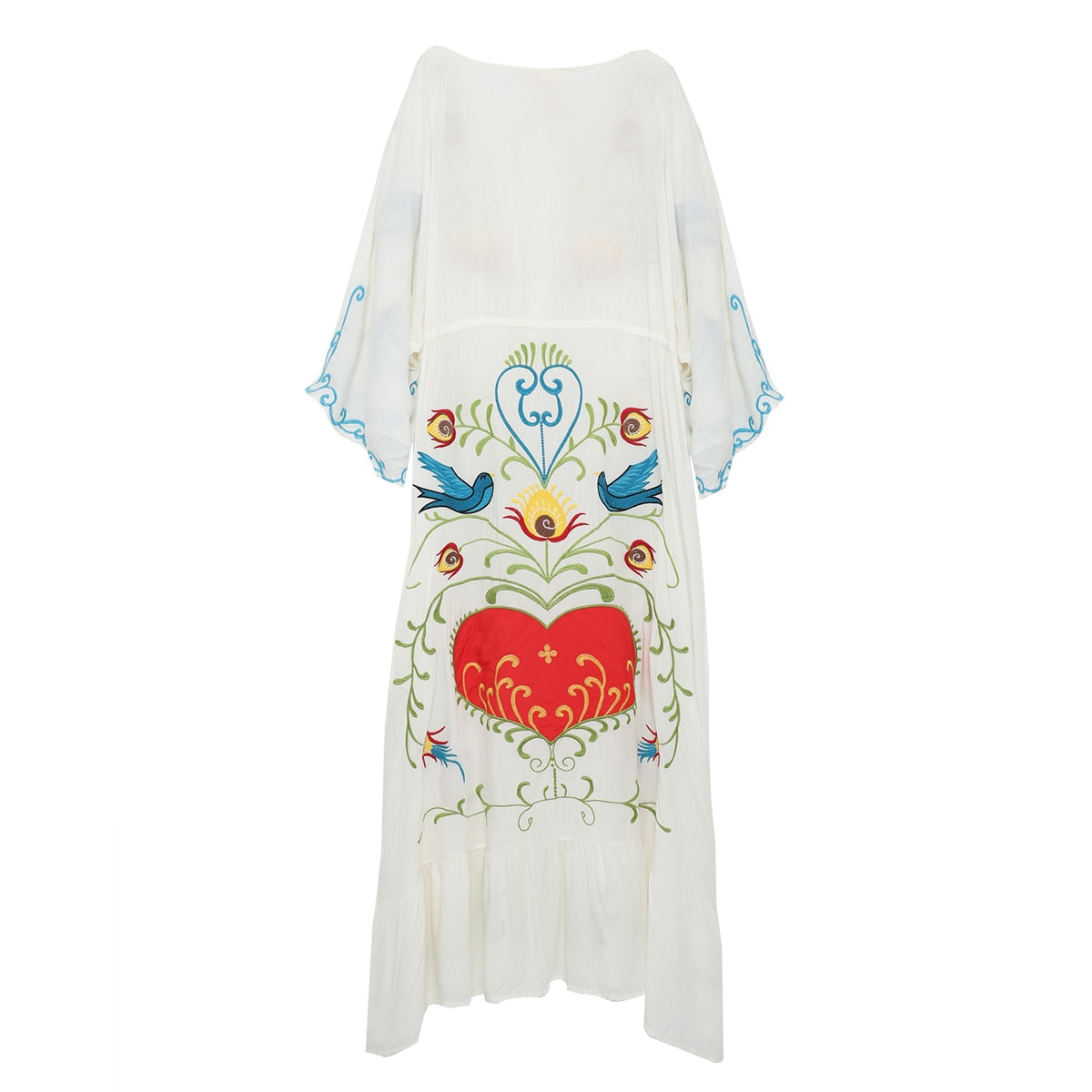 Bohemian Embroidered Flora & Fauna Maxi Kimono - Exquisite, Versatile Cover-Up