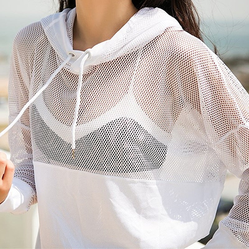 White Mesh Yoga Hoodie