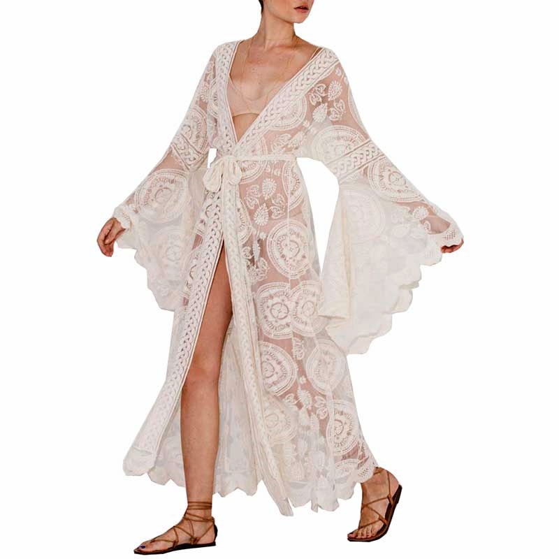 Boho Lace Crochet Maxi Kimono