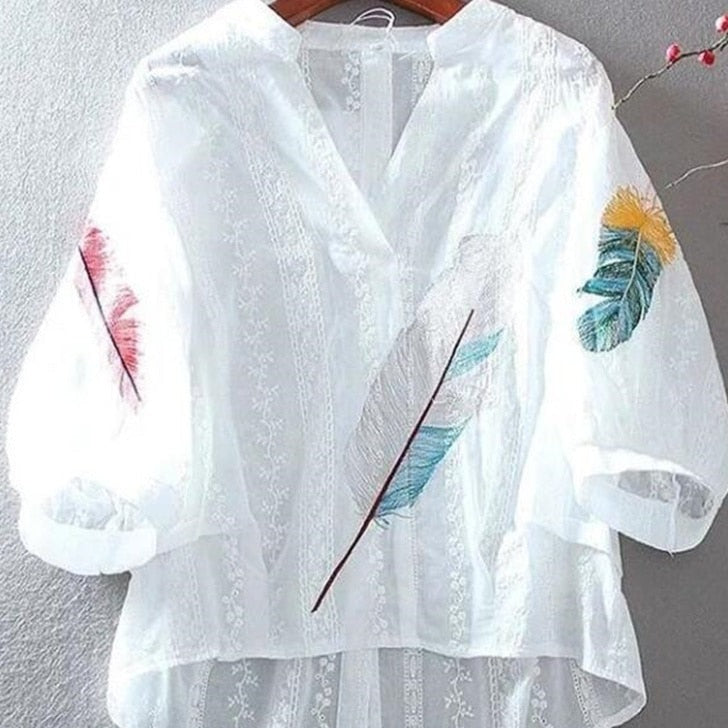 Feathers Embroidered Top