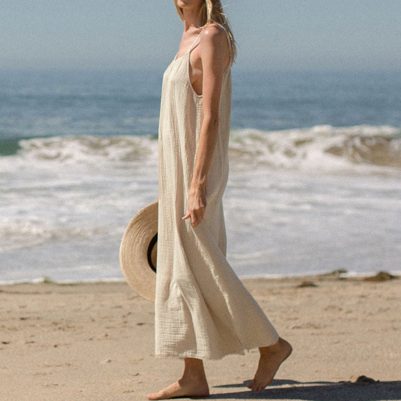 Cotton Spaghetti Strap Casual Loose Elegant Dress