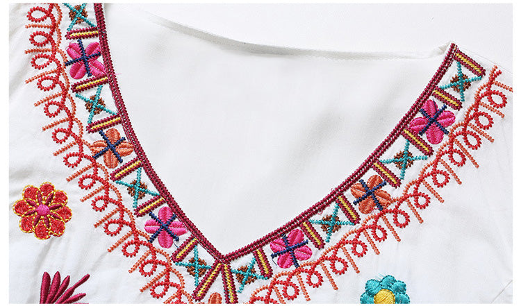 Boho Style Elegant Embroidery Cotton Long Dress