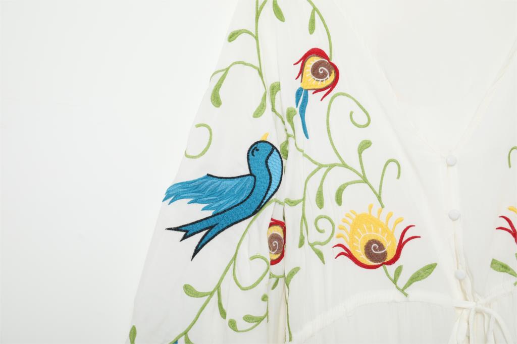 Bohemian Embroidered Flora and Fauna Maxi Cover-Up