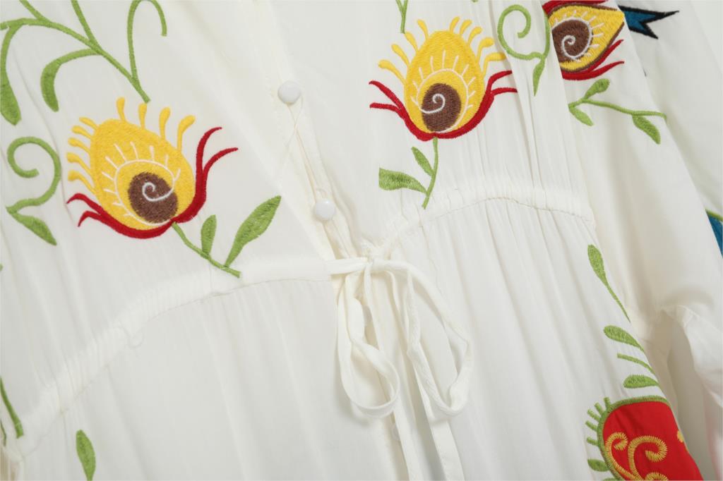 Bohemian Embroidered Flora and Fauna Maxi Cover-Up
