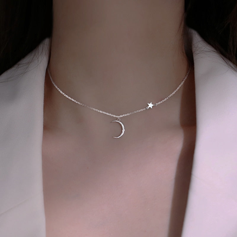 Elegant Moon Stars Pendant 925 Sterling Silver