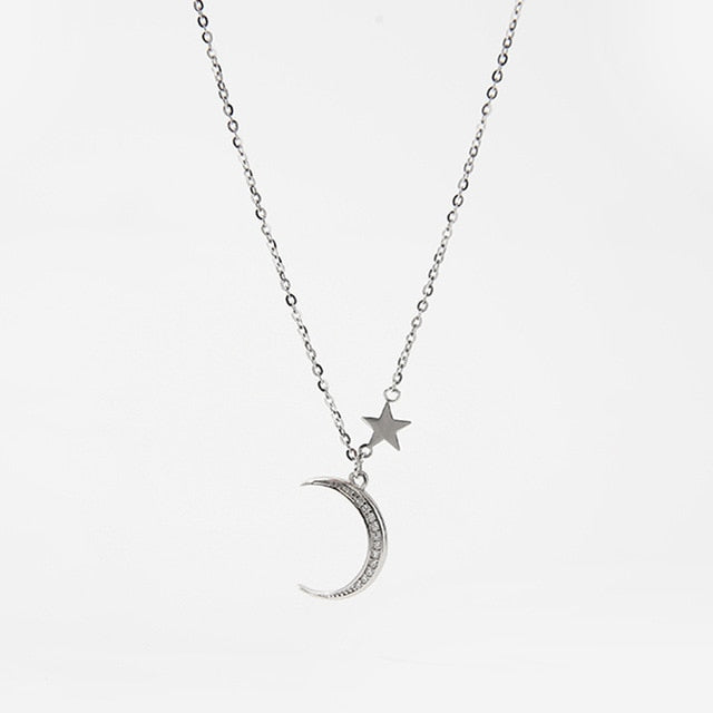 Elegant Moon Stars Pendant 925 Sterling Silver