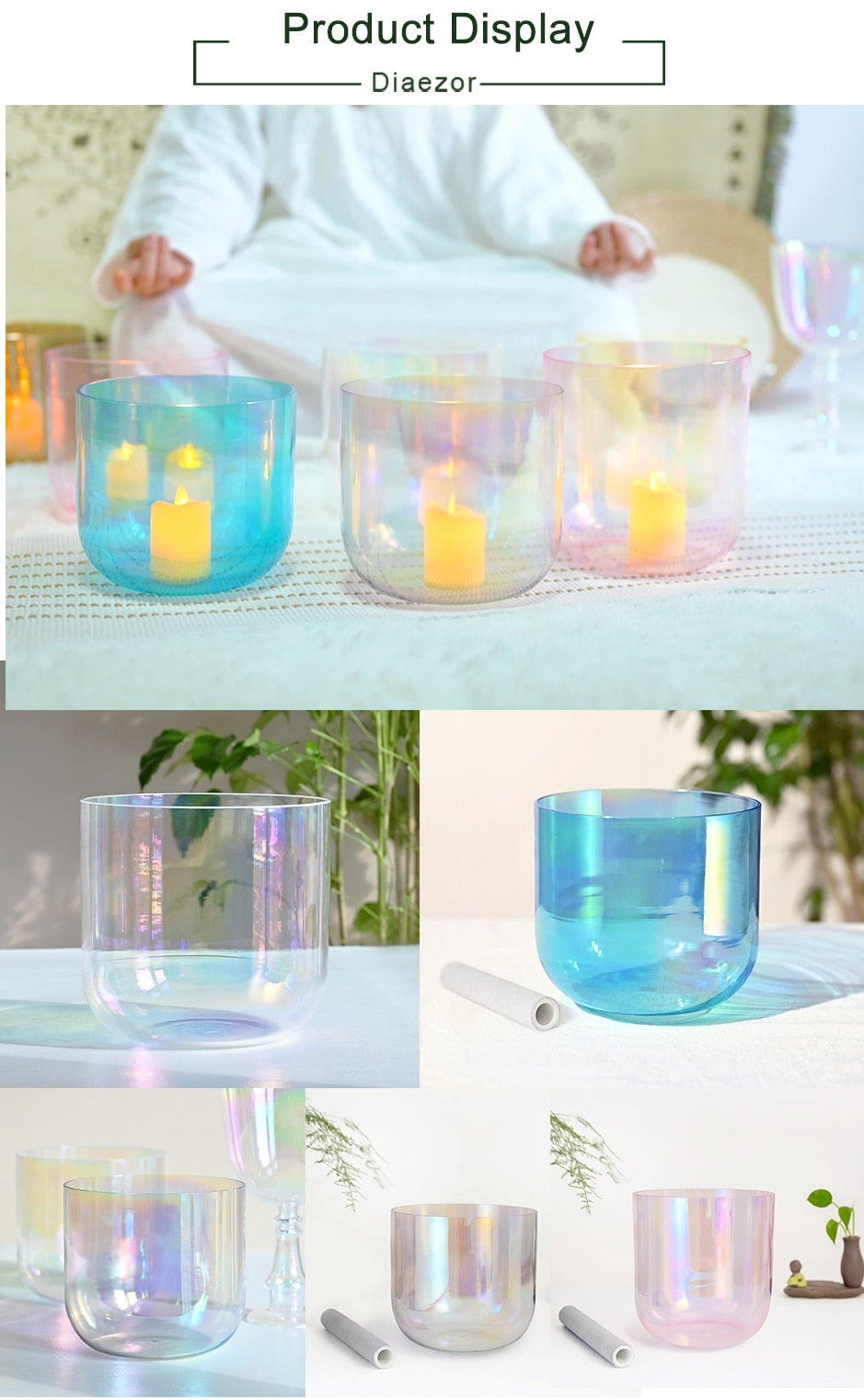 432Hz 7 Inch Color Clear Cosmic Light Chakra Alchemy Crystal Singing Bowl