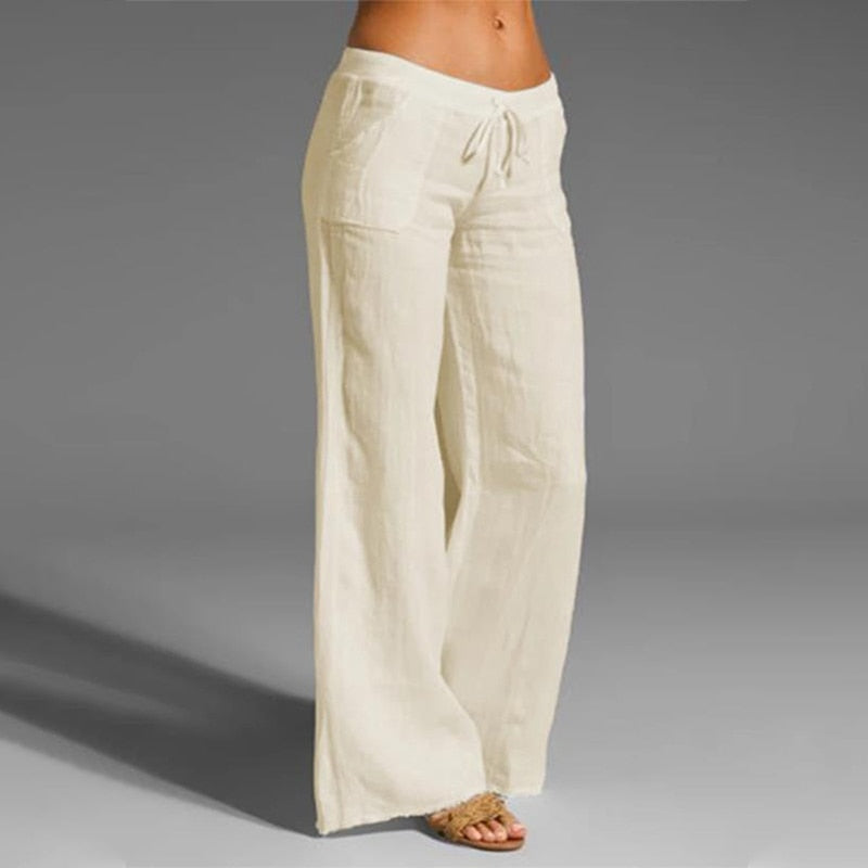 Cotton Linen Trousers Loose Soft Wide Leg