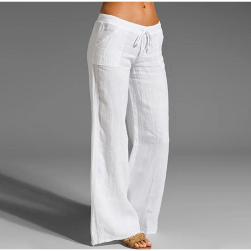 Cotton Linen Trousers Loose Soft Wide Leg