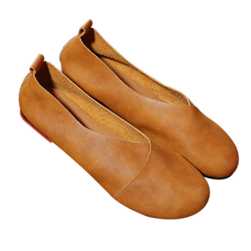 Comfortable Luxury Genuine Cow Leather Loafers for Women - Hand-Sewn Casual Flat Shoes