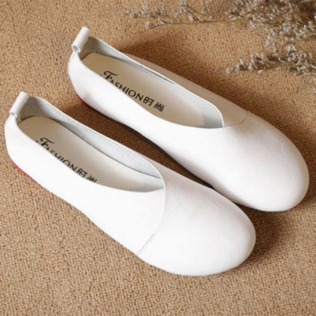 Comfortable Luxury Genuine Cow Leather Loafers for Women - Hand-Sewn Casual Flat Shoes
