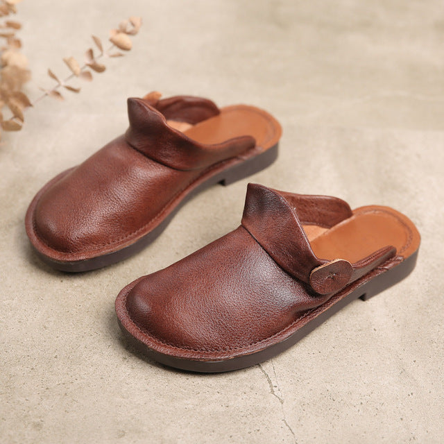 Women Leather Mules White Slippers Genuine Leather