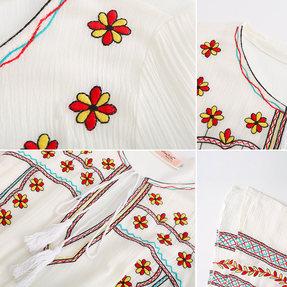 Bohemian Embroidered Tassel Maxi Dress