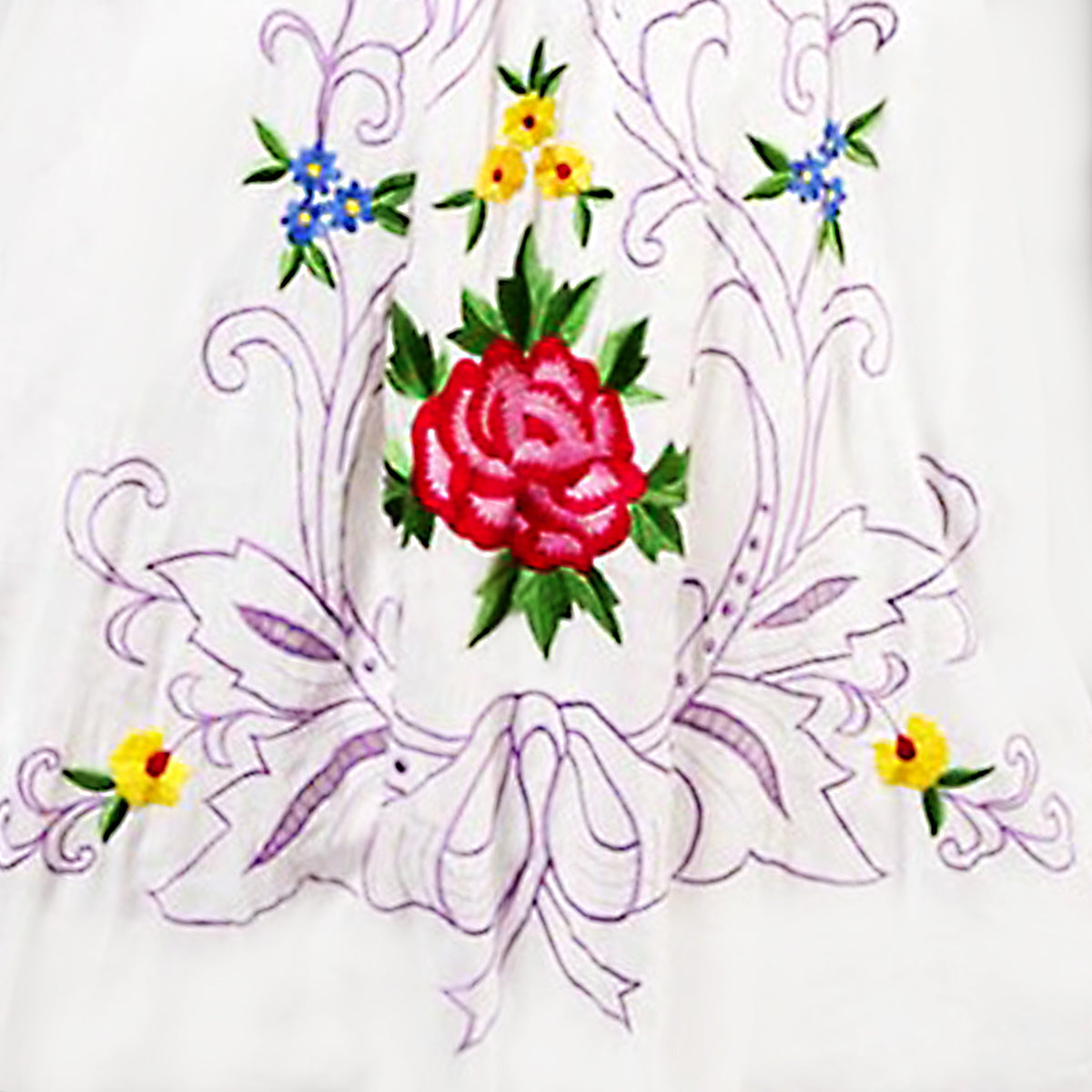 Boho Flower Embroidered White Cotton Maxi Dress
