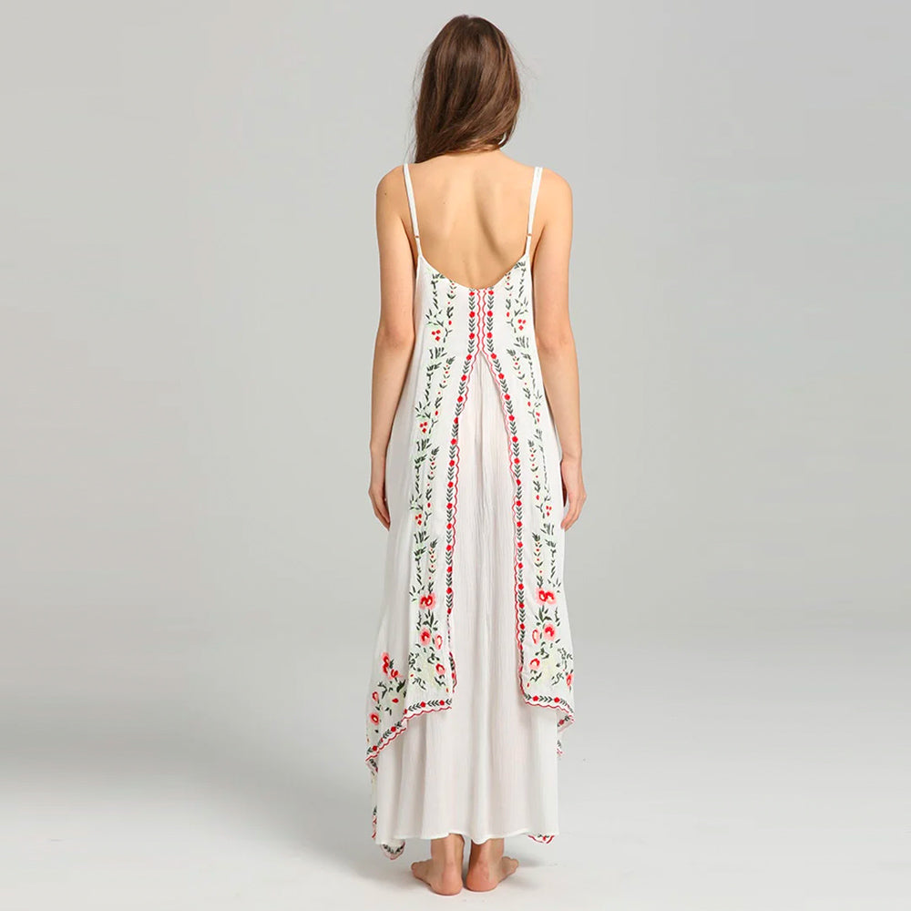Flower Embroidered Bohemian Sleeveless Maxi Dress