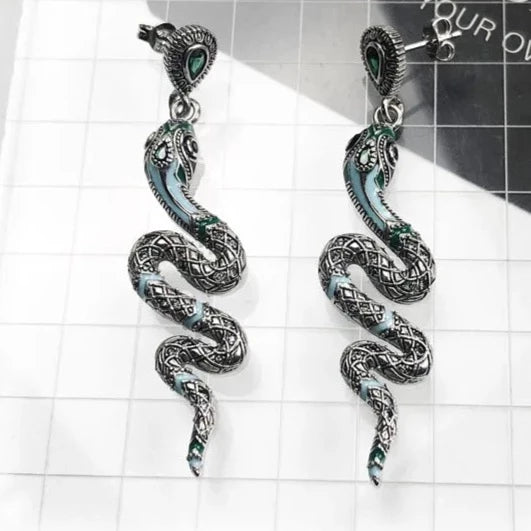 Kundalini Snake Bohemian 925 Sterling Silver Drop Earrings
