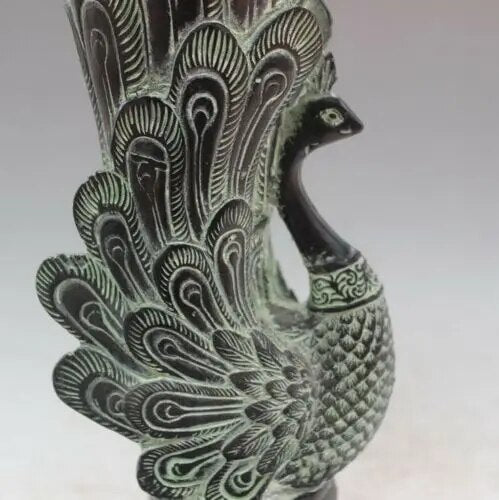 Elegant Antique Bronze Peacock Sculptured Vase: A Symbol of Grace and Beauty for Home Decor