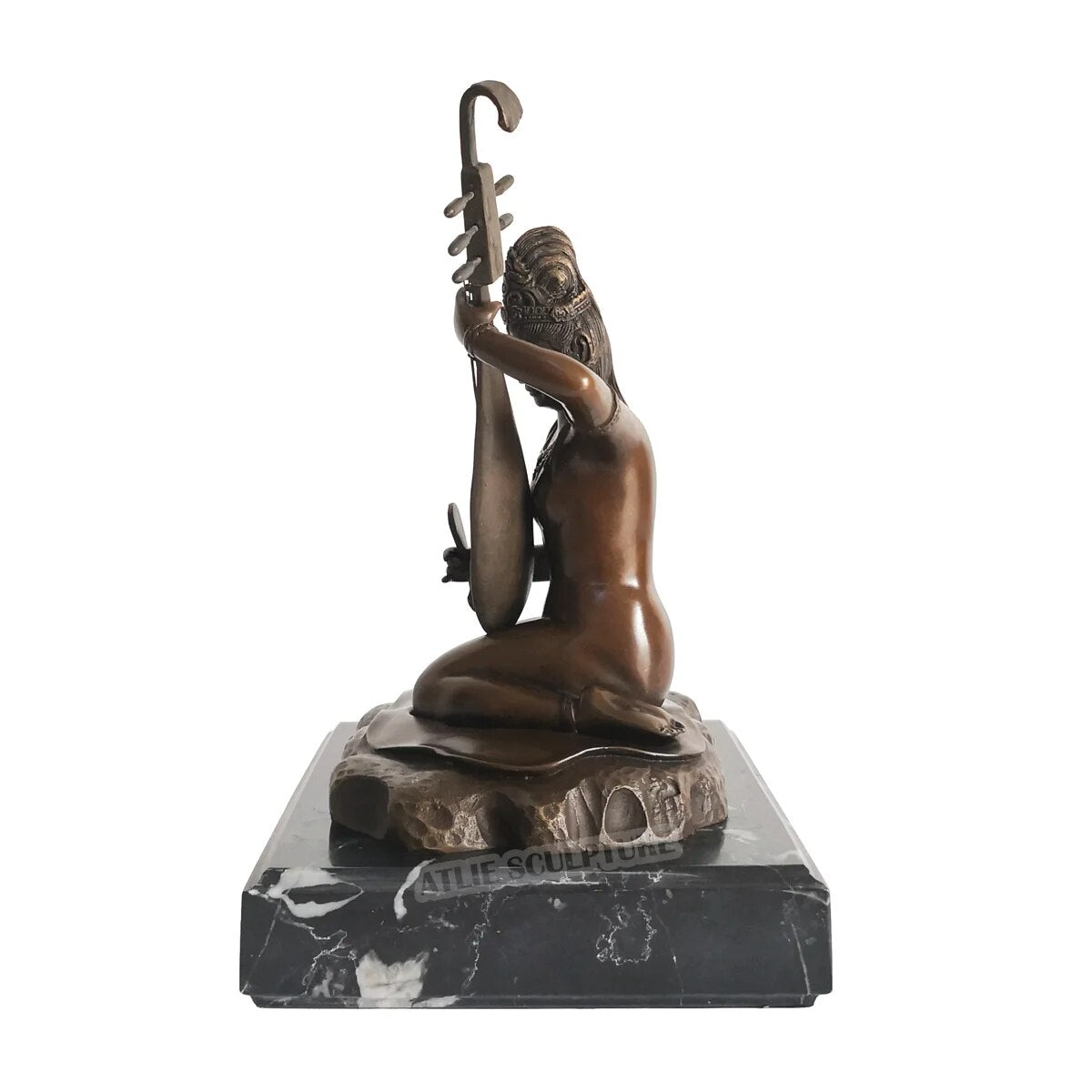 Exquisite 8.5-inch Bronze Goddess Saraswati Sculpture on Marble Base: A Harmonious Blend of Artistry and Divinity
