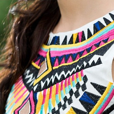 Geometric  Embroidery Tassel Sleeveless Midi Dress