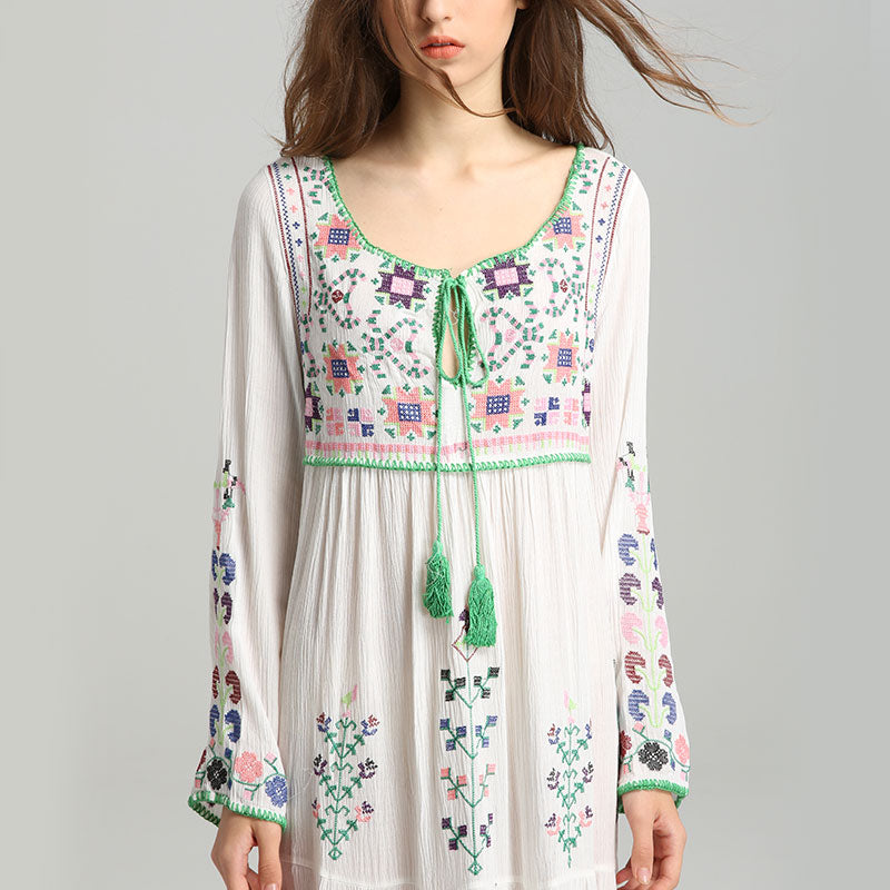 Bohemian Embroidered Cotton Maxi Dress