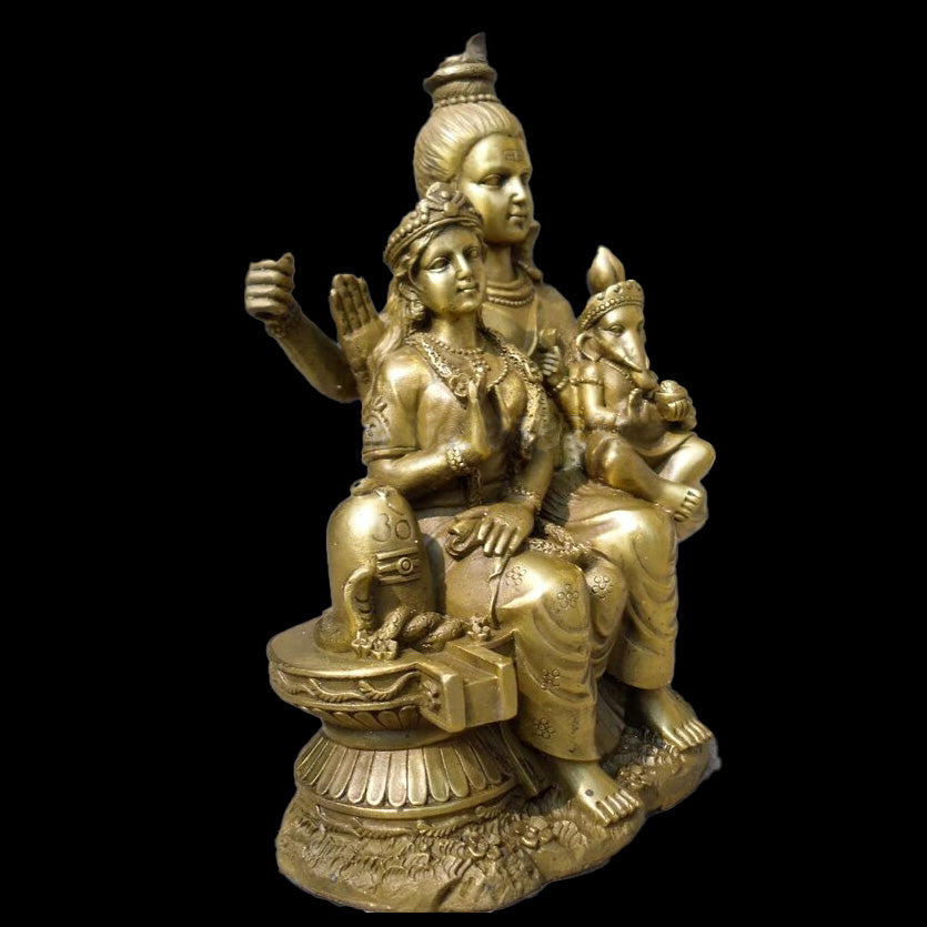 Eternal Bond: 7.5" Bronze Statue of the Divine Family - Shiva, Parvati, and Ganesha
