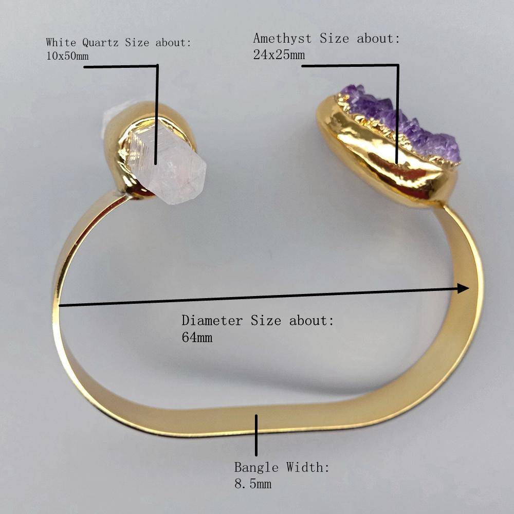 Natural Amethyst Druzy With White Quartz Gold Color Electroplated Bracelet