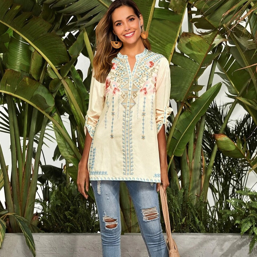 Geometric and Floral Embroidered Tunic