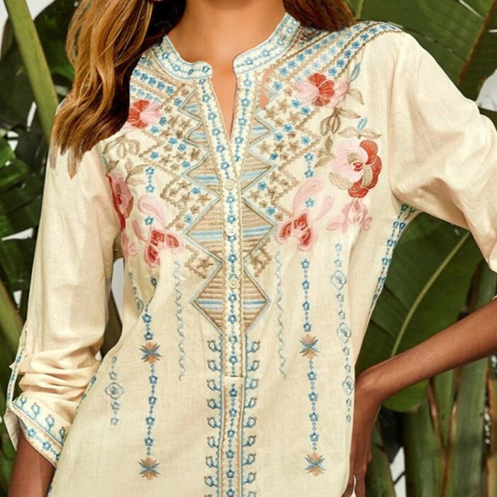 Geometric and Floral Embroidered Tunic