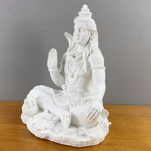 8-inch Sandstone Lord Shiva Statue: Divine White Sculpture for Spiritual Home Decor and Meditation Space